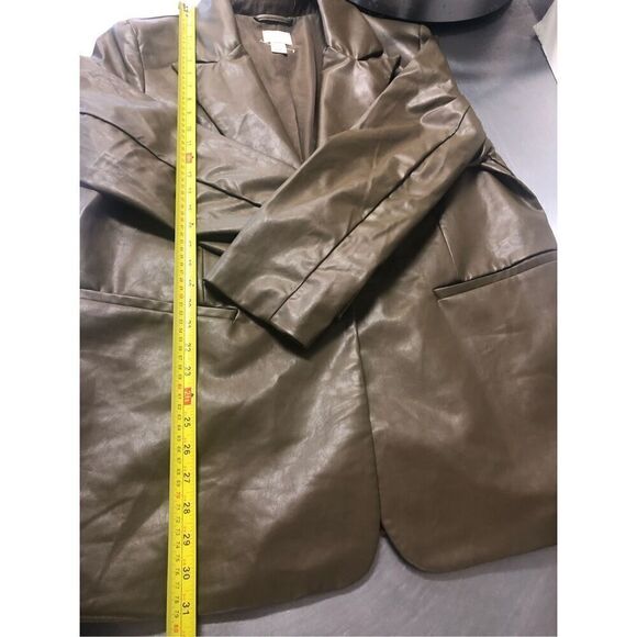 H&M Women’s Olive Green Dress Jacket Faux Leather Coat Blazer Size M - Picture 7 of 7